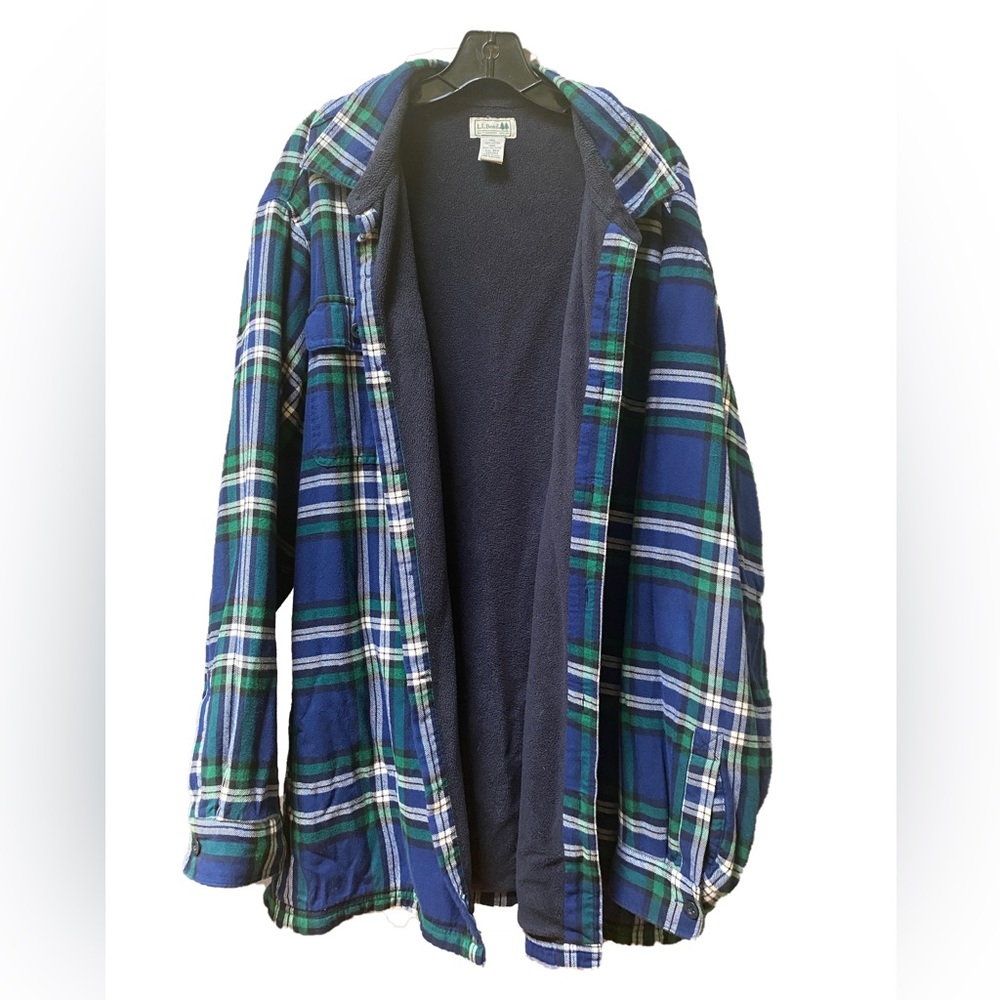 L.L. Bean Fleece-Lined Blue and Green Plaid Jacket